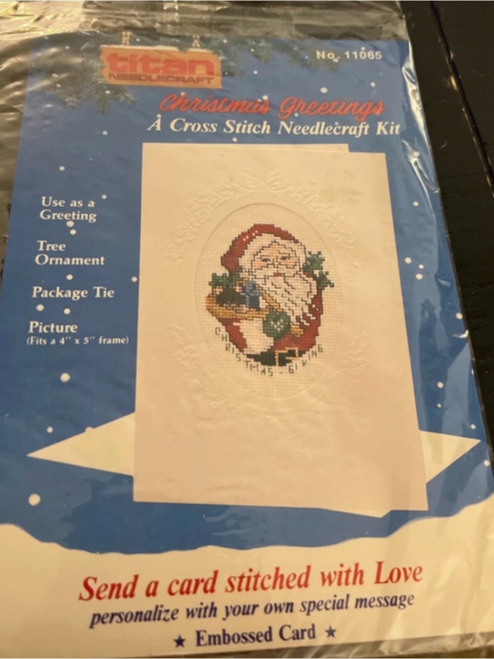 Titan Needlecraft Cross Stitch greeting card kit Santa Christmas card
